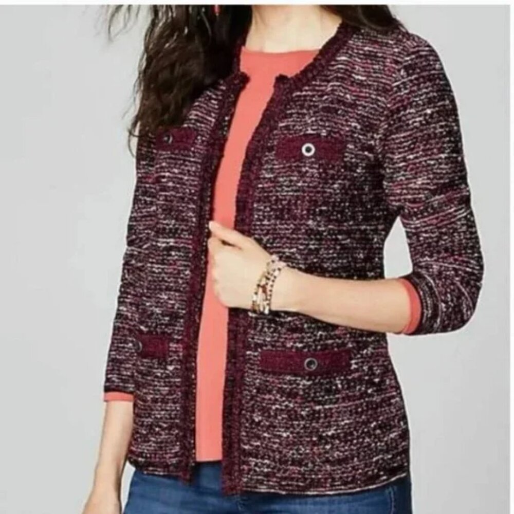 J. Jill Tweed Fringe Knit Cardigan